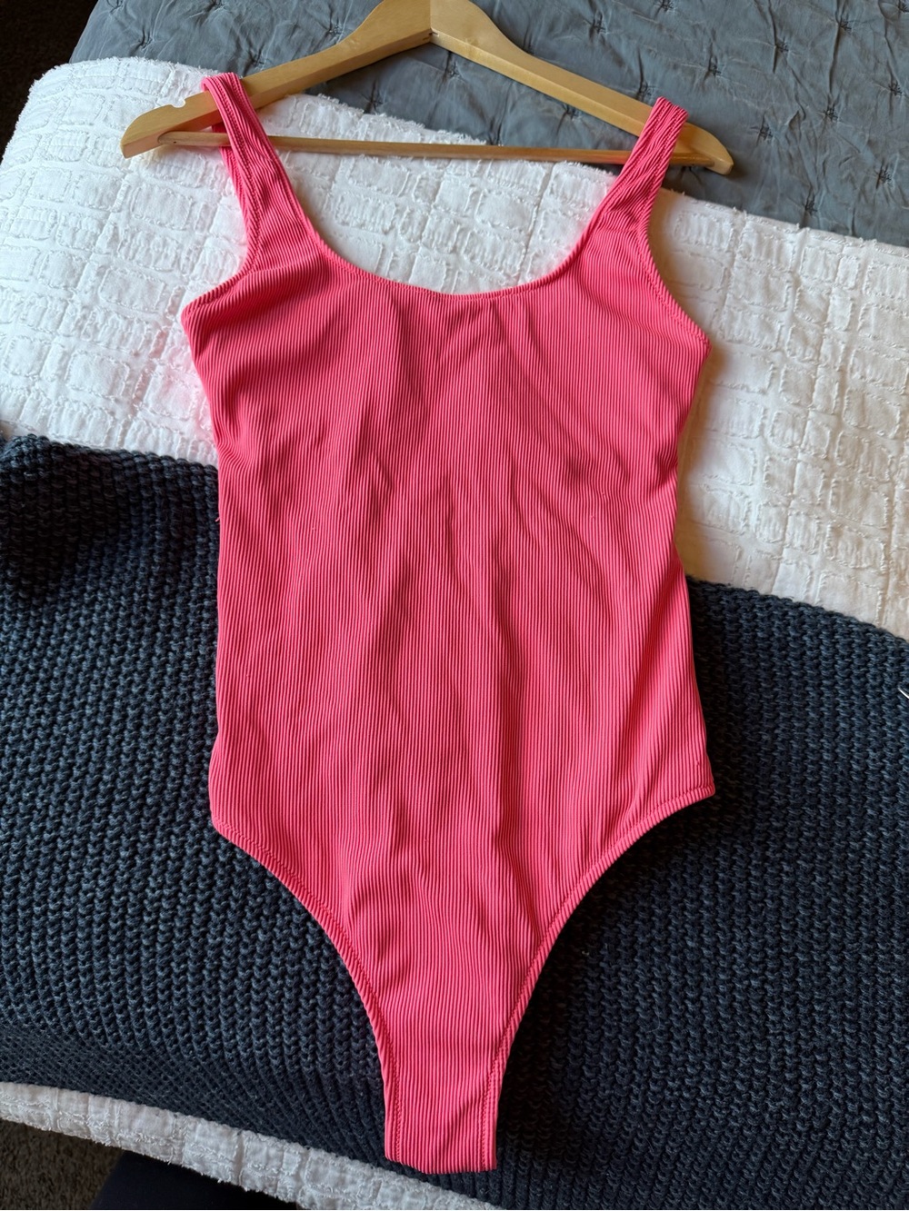 AERIE Hot Pink Ribbed One-Piece Swimsuit